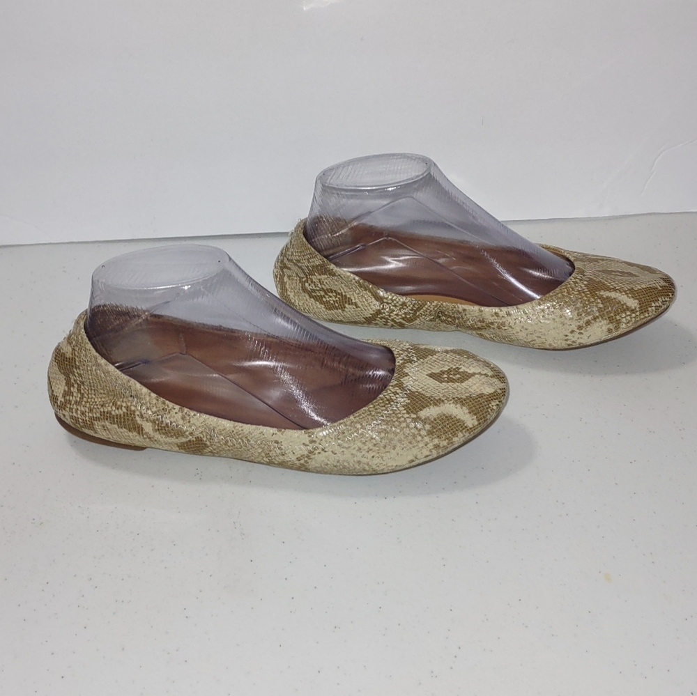 LUCKY BRAND "EMMIE" SNAKE PRINT LEATHER BALLET FLATS SZ 8.5